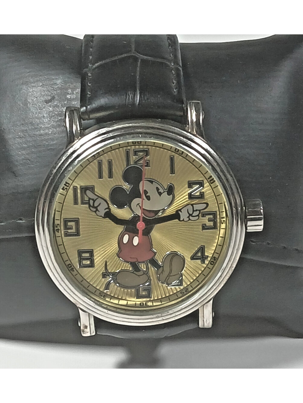 Mickey Mouse Disney eWatch Factory Watch & Leather Band Needs Battery Untested